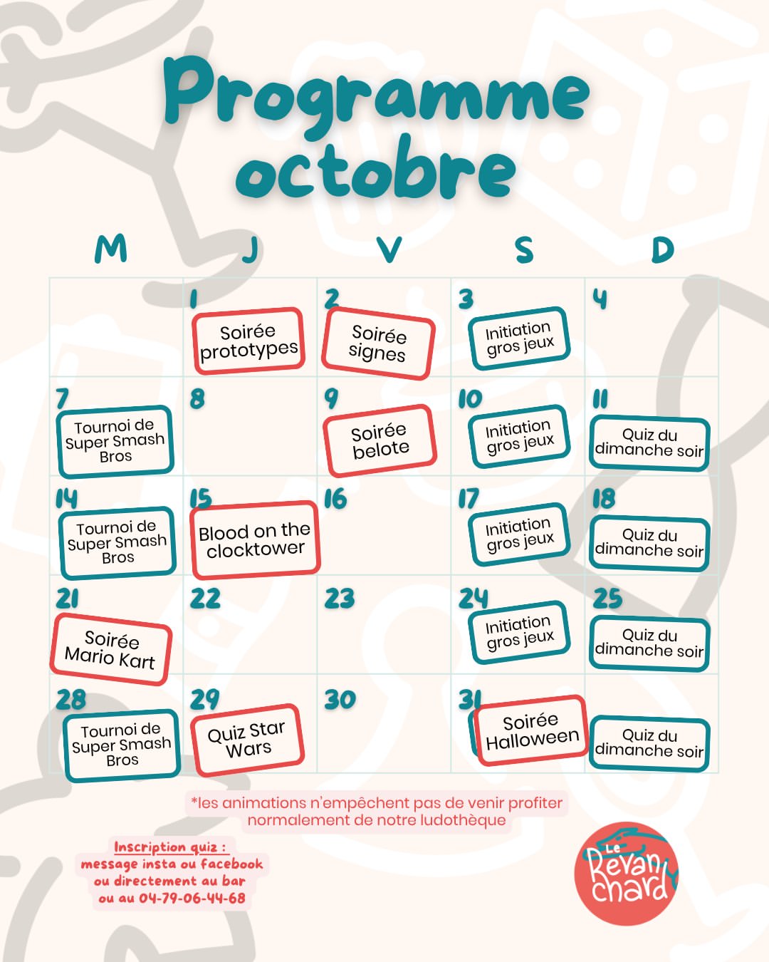 🎲 Programme D’octobre au Revanchard ! 🎲