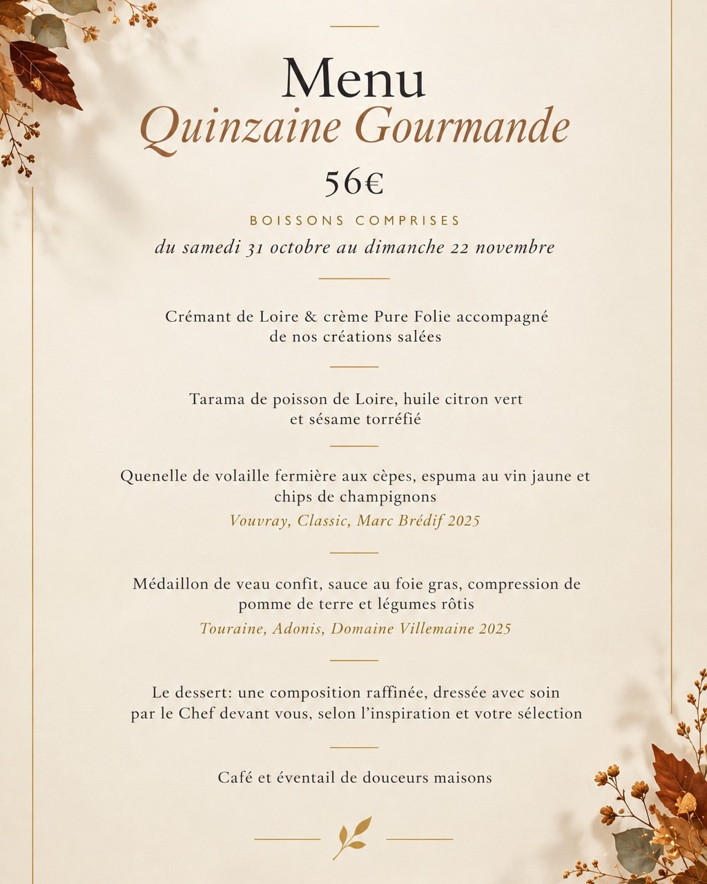 Quinzaine Gourmande Menu Automnal