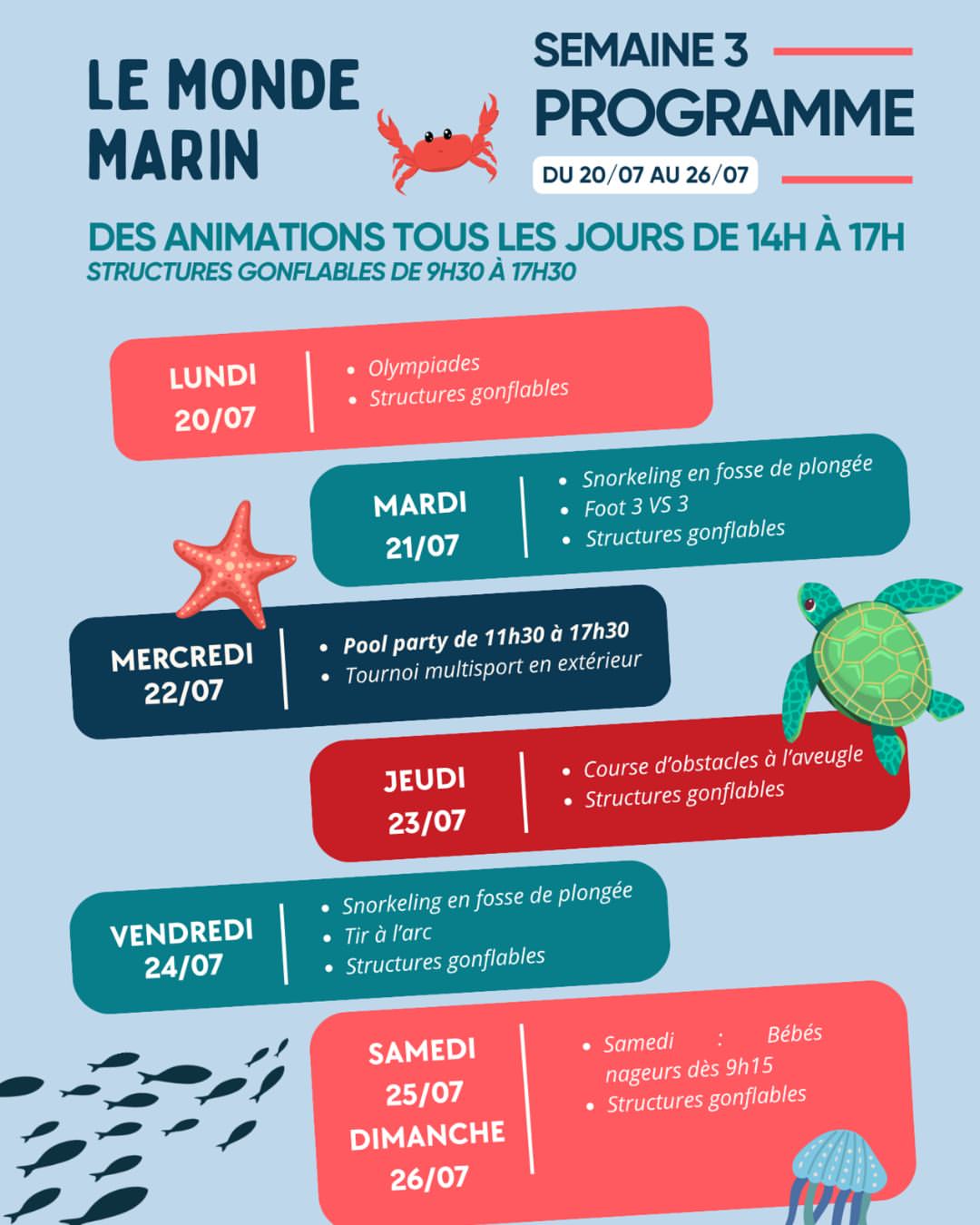 ✅ Vendredi  : Snorkeling en fosse de plongée, Tir à l’arc & structures gonflables
