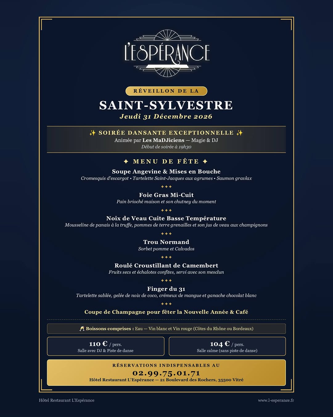 🎆 Réveillon de la Saint-Sylvestre à L'Espérance 🎆