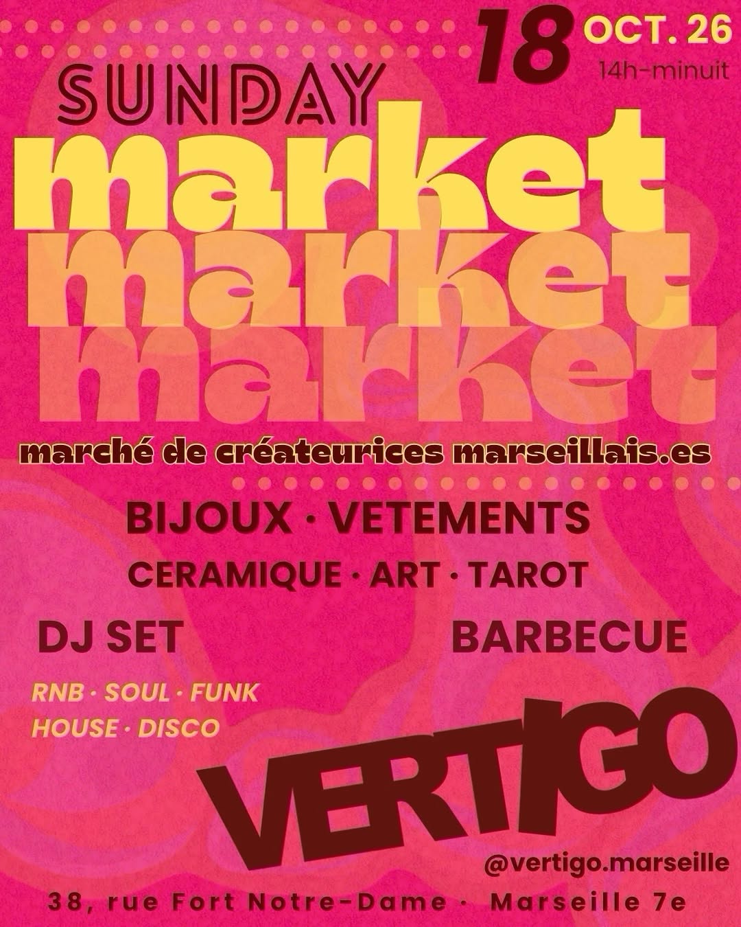 Le SUNDAY MARKET débarque au Vertigo le dimanche