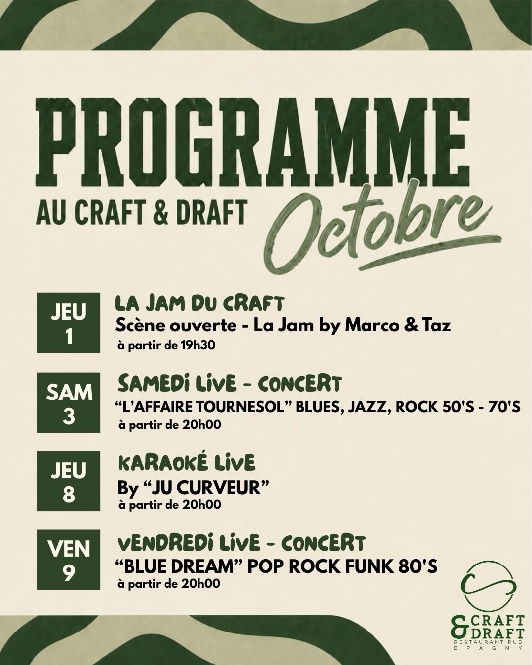 Octobre arrive, et on vous a encore préparé un programme bien chargé au Craft