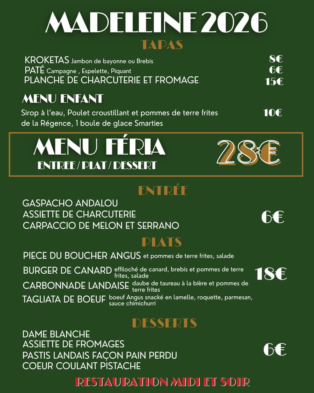Menu spécial Fêtes de la Madeleine à La Régence