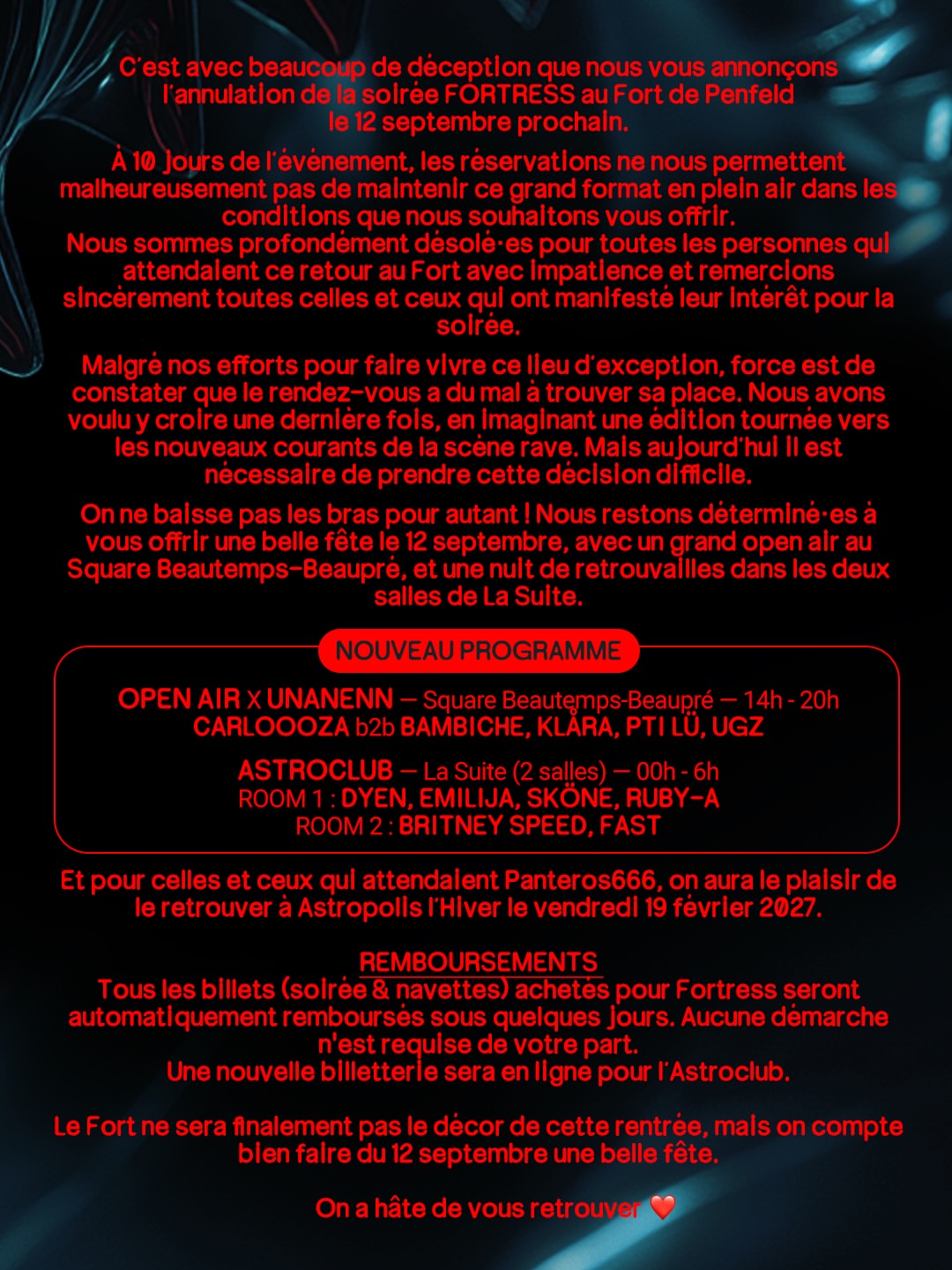 Et pour celles et ceux qui attendaient Panteros666, on aura le plaisir de le retrouver à Astropolis