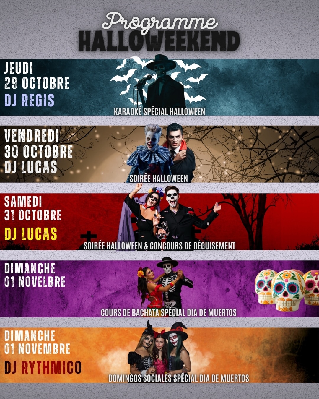 💀 Samedi : La grande soirée Halloween avec DJ Lucas, concours de déguisements et fiesta jusqu'à 6