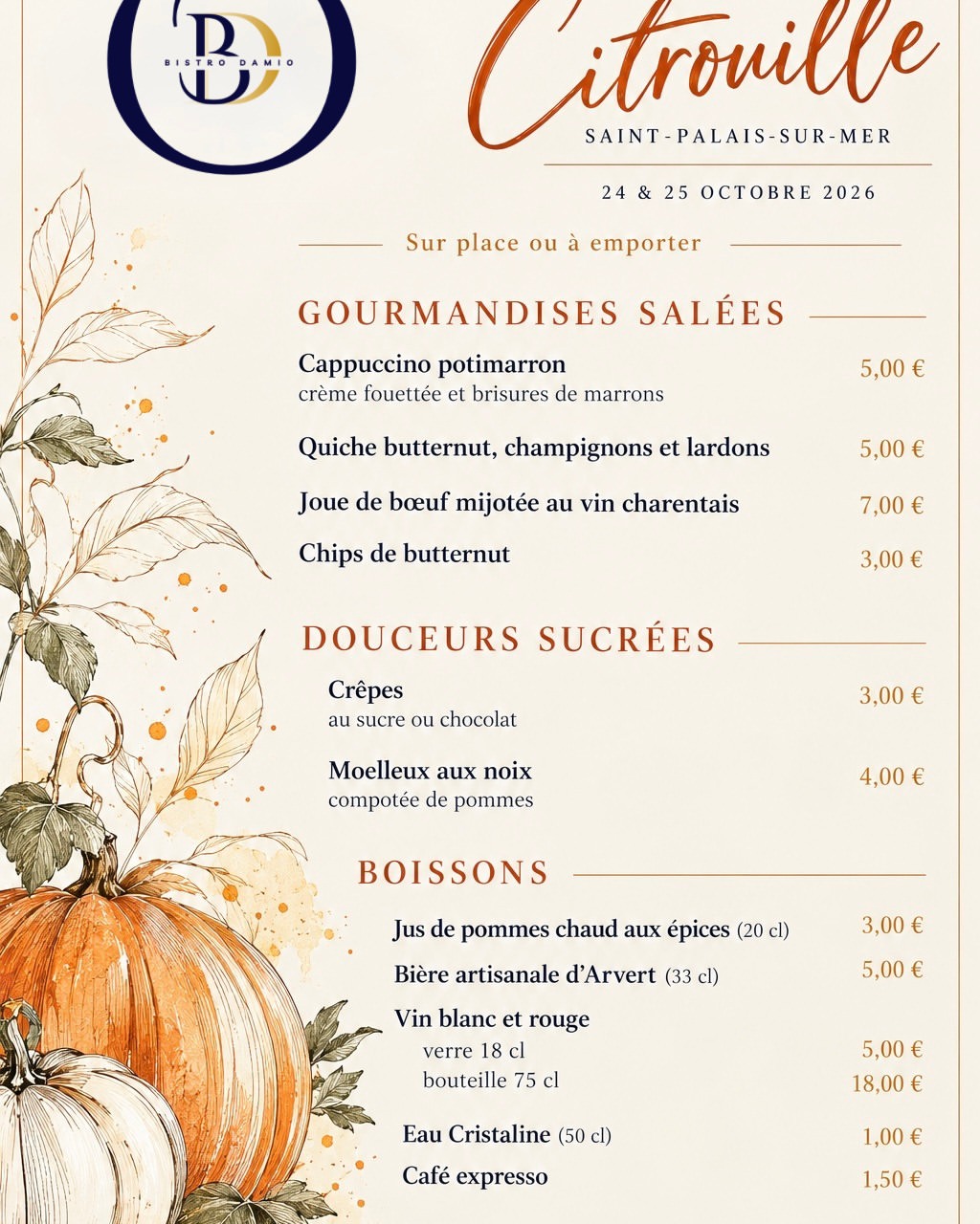 đ La citrouille fait sa fĂȘte, Bistro Damio fait sa popote ! đđ