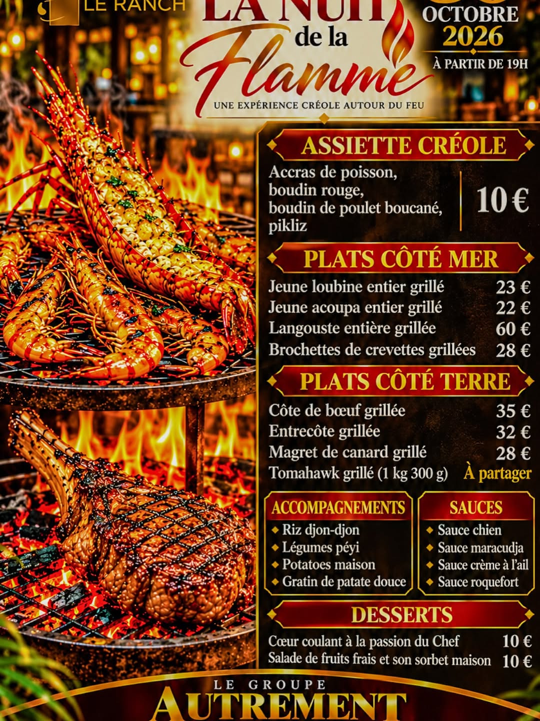 Le vendredi , préparez-vous à vivre une soirée créole autour du feu au Restaurant Le Ranch ! 🌴