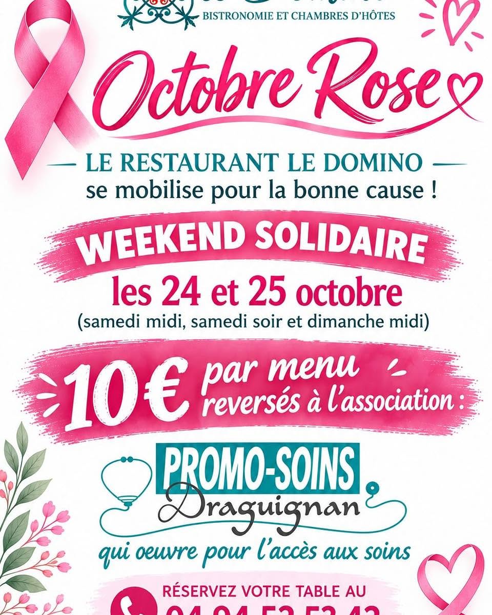 💖 Le Domino soutient Octobre Rose et s’implique localement auprès de Promo-Soins Draguignan 💪