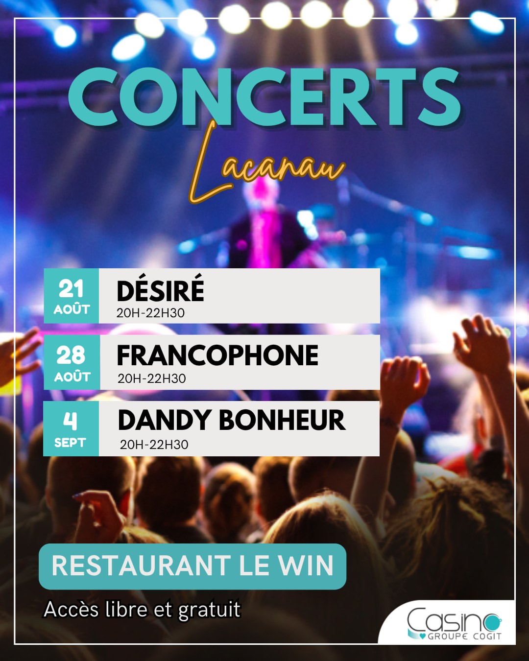 Les soirées concerts continuent au Casino de Lacanau !