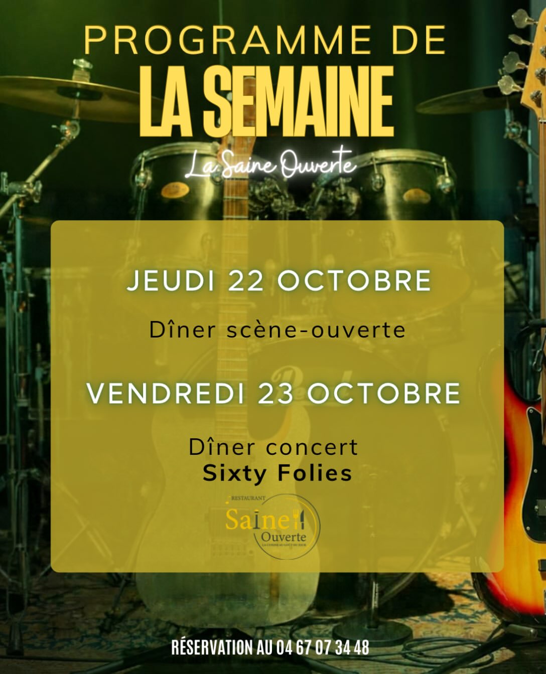 🤘 Vendredi : dîner-concert avec le groupe Sixty Folies, pour une soirée placée sous le signe du ro